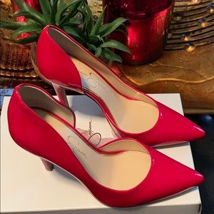Jéssica Simpson red patent heels like new
